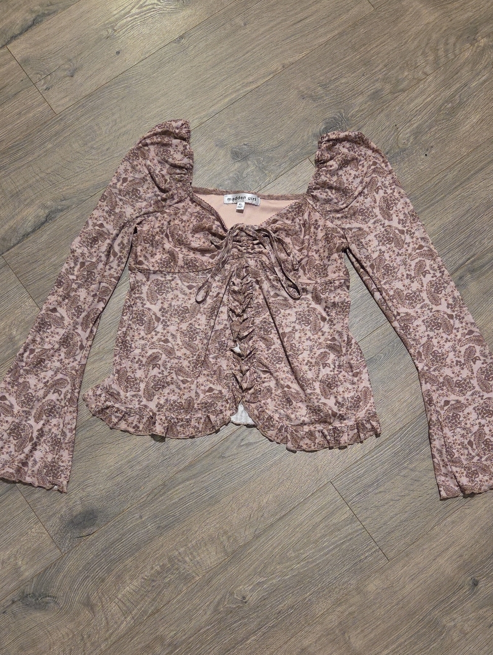 Madden Girl Y2K Paisley Ruffle Coquette Blouse Top